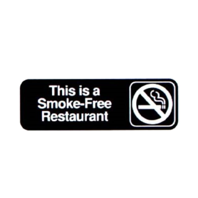 Vollrath 4524 This Is A Smoke-Free Restaurant Sign 3" X 9" White On Black