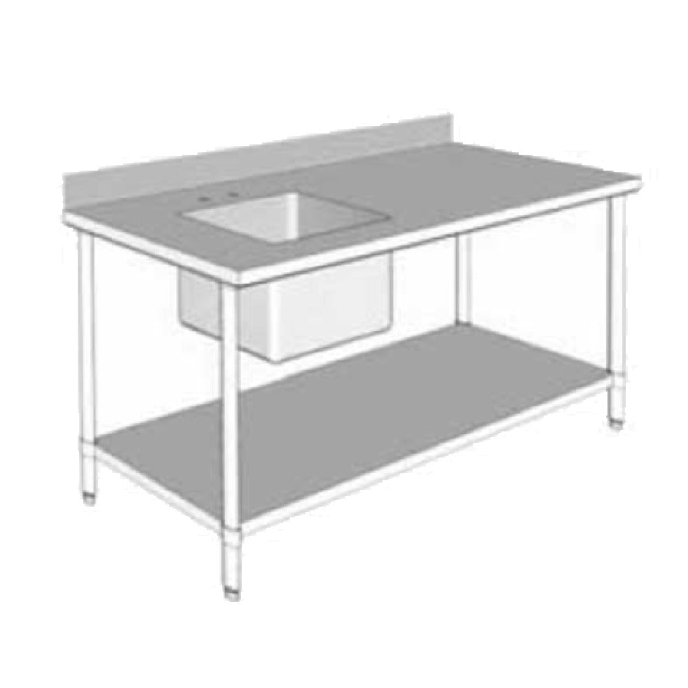 GSW USA WT-PS3048L Work Table With Prep Sink 48"W X 30"D X 35"H 16 Gauge Polished Stainless Steel Top