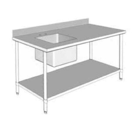 GSW USA WT-PS3072L Work Table With Prep Sink 72"W X 30"D X 35"H 16 Gauge Polished Stainless Steel Top