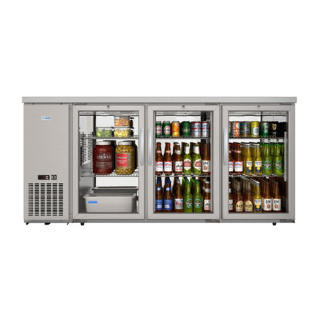 Koolmore KM-BC-3GD-SCSS Back Bar Refrigerator Three-section 71-9/10"W X 25"D X 34"H