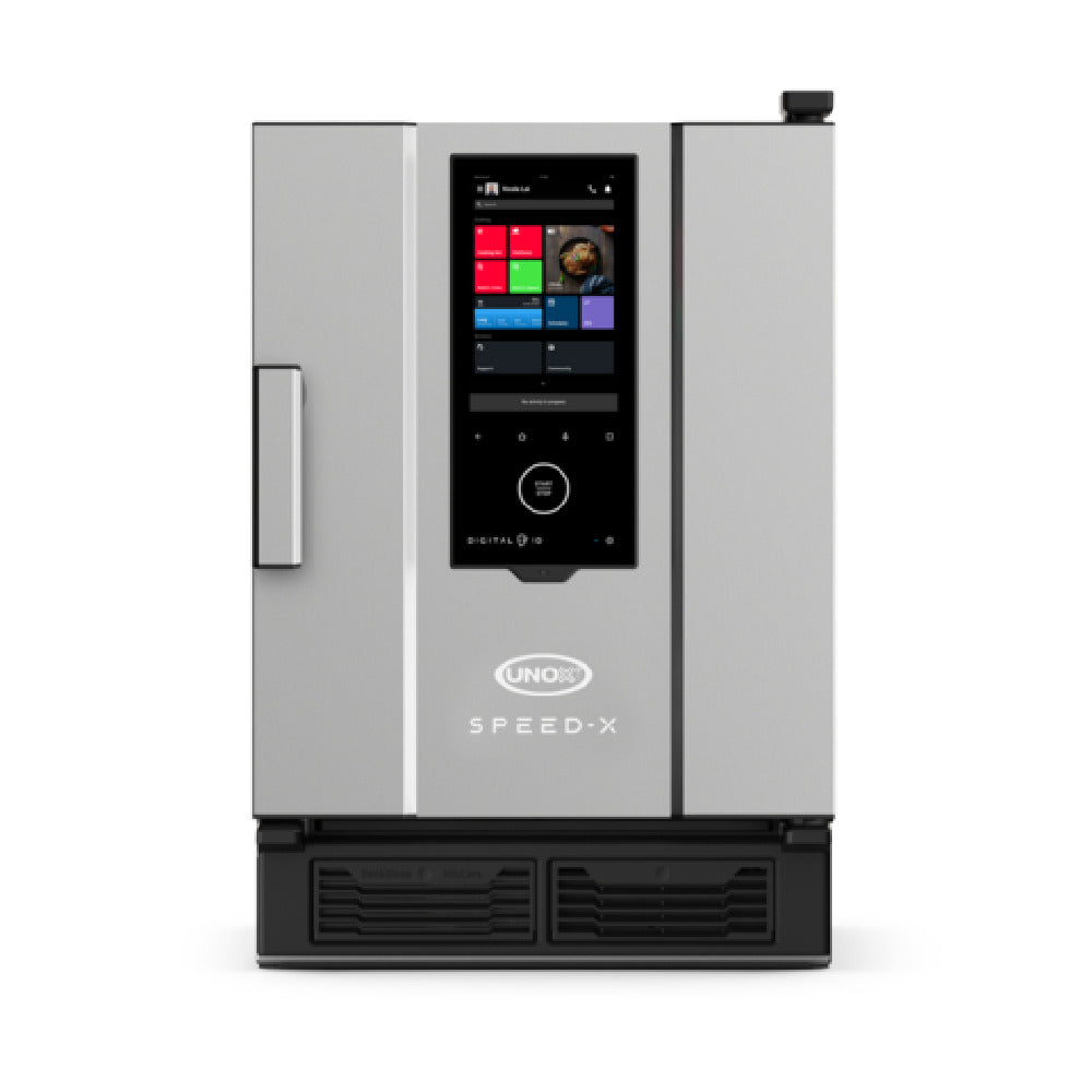 UNOX XAPA-0523-SXLS SPEED-X™ Electric Combi Speed Oven Offers A Combination Of Rapid Cooking By Blending The Power Of Steam With The Speed Of Microwaves. SPEED-X™ Is The First Ever Self-washing Combi Speed Opven. It Has A Capacity Of 10 GN2/3 Tr