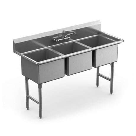 Winholt WS3T2020 - Sink, Three Compartment, 20" Front-to-back X 20" Wide X 12" Deep With Backsplash