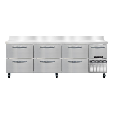 Continental Refrigerator RA93NBS-D Refrigerated Base Worktop Unit 93"W 300 Series Stainless Steel Work Top With 6"H Backsplash