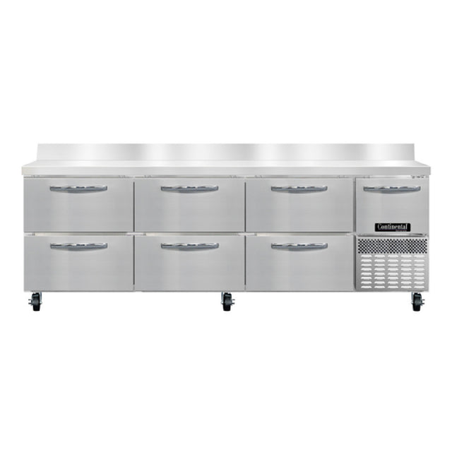 Continental Refrigerator RA93NBS-D Refrigerated Base Worktop Unit 93"W 300 Series Stainless Steel Work Top With 6"H Backsplash