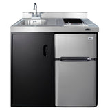 Summit C39ELGLASSBK All-in-One Combo Kitchen 39"W X 24-5/8"D X 40"H One Piece Stainless Steel Top With Sink & Faucet