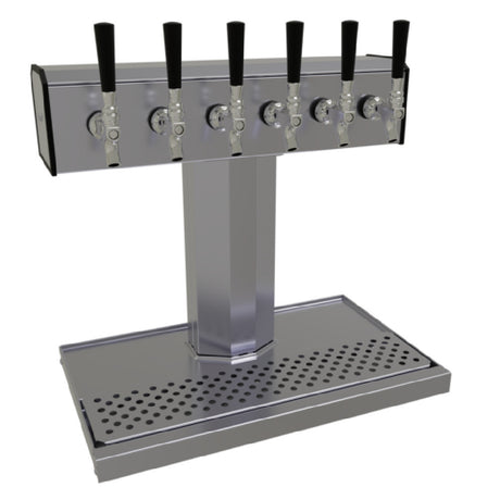 Glastender BT-6-SSR Tee Draft Dispensing Tower Countertop (6) Stainless Steel Faucets (handles Not Included)