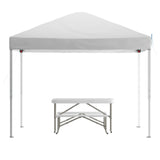 Flash Furniture JJ-GZ10103-WH-GG Knox Pop-up Canopy Tent And Folding Bench Set