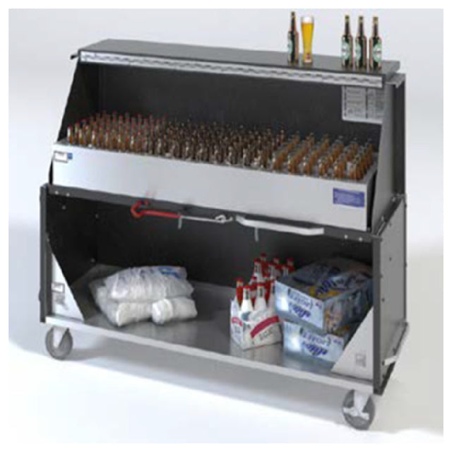 Dinex DXPPB560IBWCC Dinex Ice Chest Portable Bar 62-1/2"L X 20-4/5"D X 47"H Full Bar Length 304 Stainless Steel Ice Bin (NSF) With (2) Drains With Petcock Valves