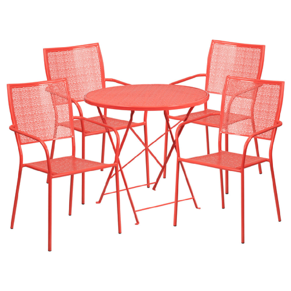 Flash Furniture CO-30RDF-02CHR4-RED-GG Patio Table Set Includes (1) Folding Table: 30" Dia. X 28"H