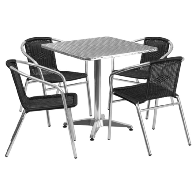 Flash Furniture TLH-ALUM-28SQ-020BKCHR4-GG Table & Chair Set Includes (1) 27-1/2"W X 27-1/2"D X 27-1/2"H Table