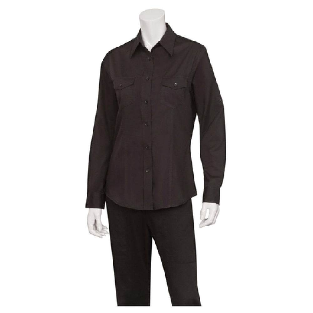 Chef Works WPDSBLKS Women's Shirt Roll-up Long Sleeves With Button Tab 2-button Cuffs