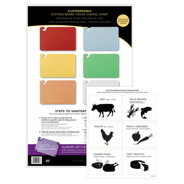 San Jamar CBCWLCTST Cutting Board Smart Chart 11" X 17" Color-coded