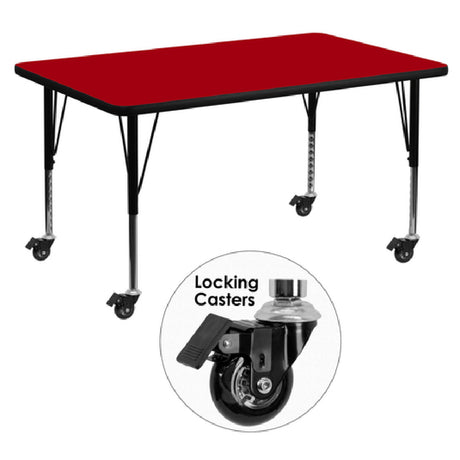 Flash Furniture XU-A3048-REC-RED-T-P-CAS-GG Activity Table 48"W X 30"D X 17-2/5" To 25-2/5" Adjustable Height