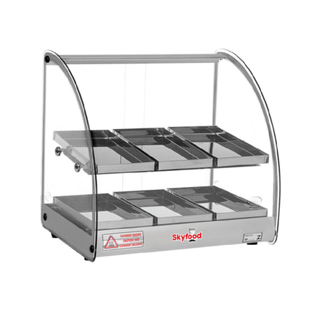 Skyfood Equipment FWD2-18G Food Warmer Display Case 18-1/2"W X 14-3/8"D X 17-1/2"H (2) Shelves With (3) Stainless Steel Pans Per Shelf