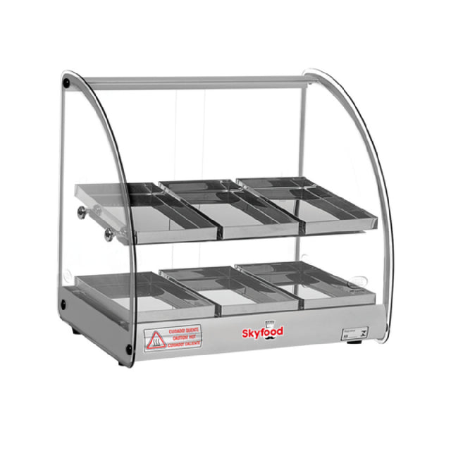 Skyfood Equipment FWD2-18G Food Warmer Display Case 18-1/2"W X 14-3/8"D X 17-1/2"H (2) Shelves With (3) Stainless Steel Pans Per Shelf