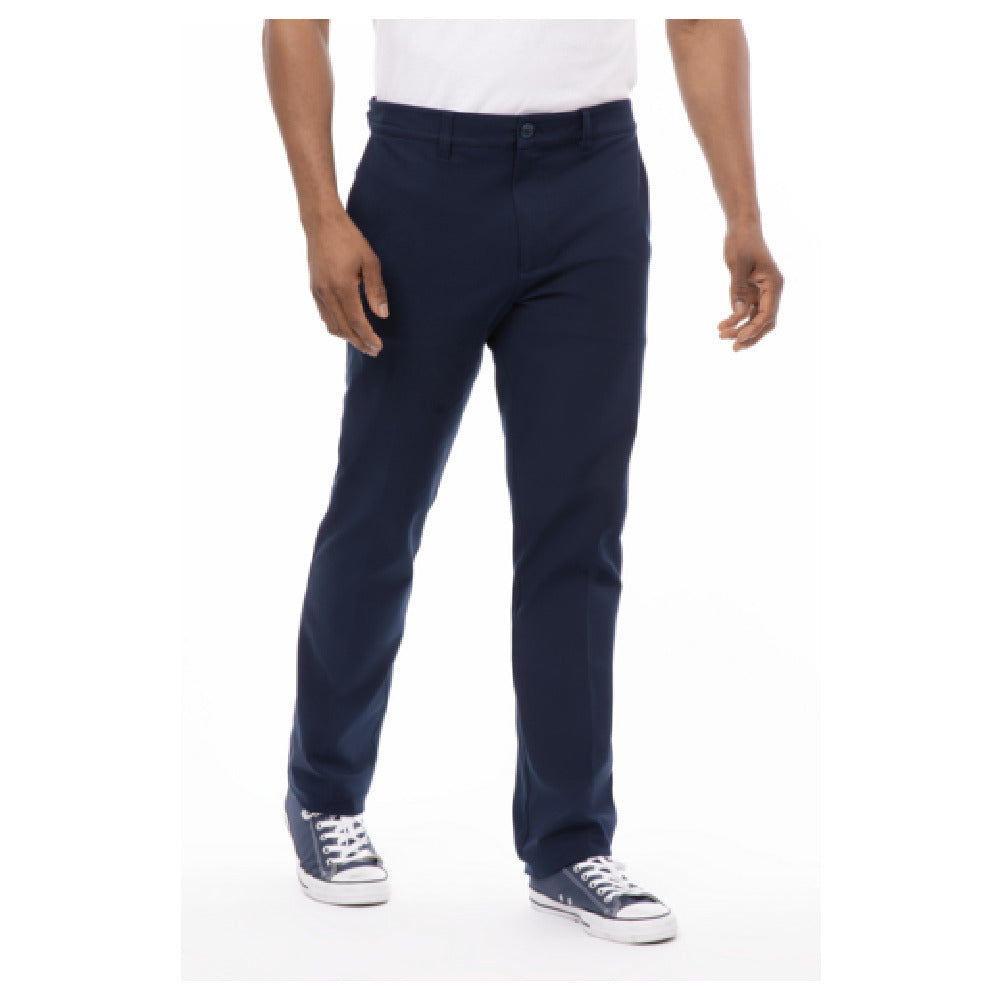 Chef Works PEC02-NAV-48 Chino Stretch Pants Four-way Stretch Fabric Two Back Inset Pockets With Button Closure