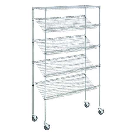 Hubert 206756 - Kratos Wire Mobile Merchandising Rack, 48"W X 18"D X 74"H, 4" Slanted