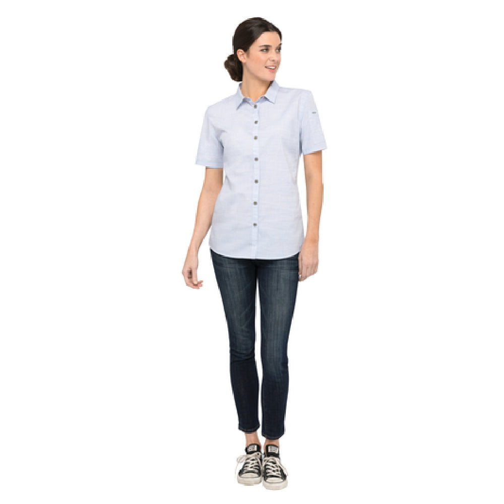 Chef Works SHC01WBLU3XL Women's Havana Shirt Short Sleeves Side Hem Detail