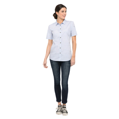 Chef Works SHC01WBLU3XL Women's Havana Shirt Short Sleeves Side Hem Detail