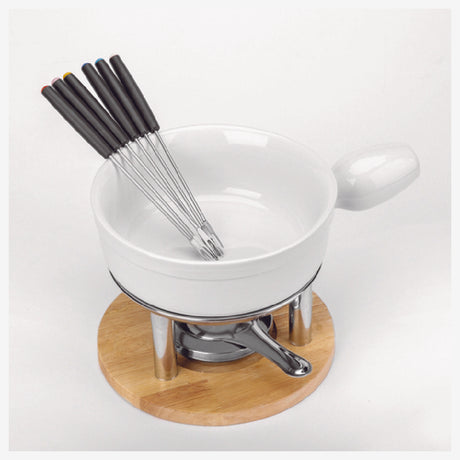 Paderno 41311-00 Cheese Fondue Set 8-5/8" Dia. X 7"H 10 Piece Set Includes: (1) 1 Qt. Ceramic Pot