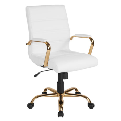 Flash Furniture GO-2286M-WH-GLD-GG Whitney Executive Swivel Office Chair 37" To 40-3/4" Adjustable Height