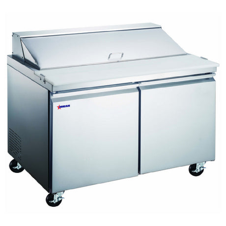 Omcan 50051 (PT-CN-1537-HC) Mega Refrigerated Prep Table Two-section Rear Mount Self-contained Refrigeration