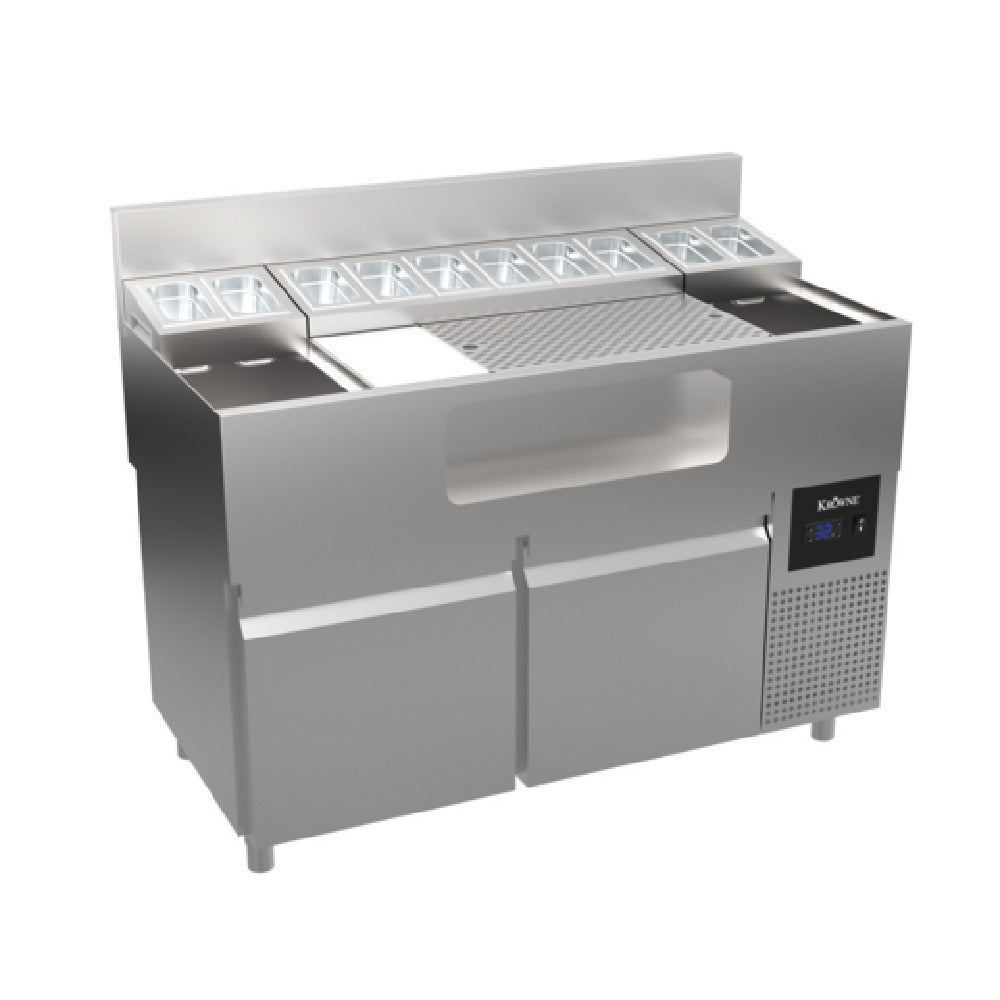 Krowne AL24-LAB48-R Alchemy Series “The Forty-Eight Lab” Is An Innovative Mise-en-place Station With A Generous 28” Wide Perforated Cocktail Prep Area And An Integrated Garnish Station Above A Fully Insulated Horizontal Well. Also Includes (2) A