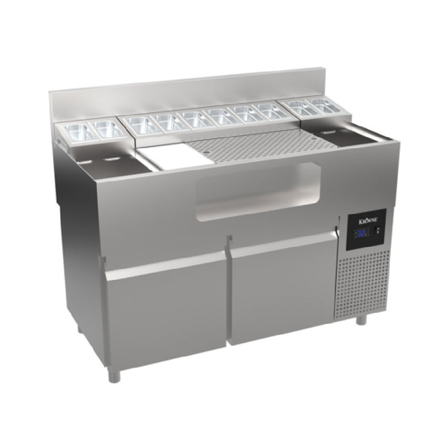 Krowne AL24-LAB48-R Alchemy Series “The Forty-Eight Lab” Is An Innovative Mise-en-place Station With A Generous 28” Wide Perforated Cocktail Prep Area And An Integrated Garnish Station Above A Fully Insulated Horizontal Well. Also Includes (2) A