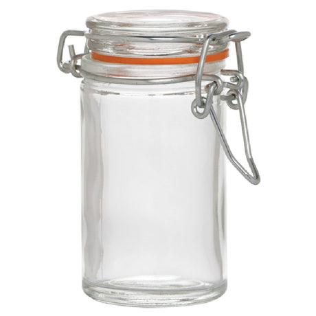 Tableware Solutions USA N210984 Mini Terrine Jar 2-1/2 Oz. (0.07 L) 1.69" Dia. X 2-2/5"H Lid Mounted On A Wire Hinge With Locking Lever