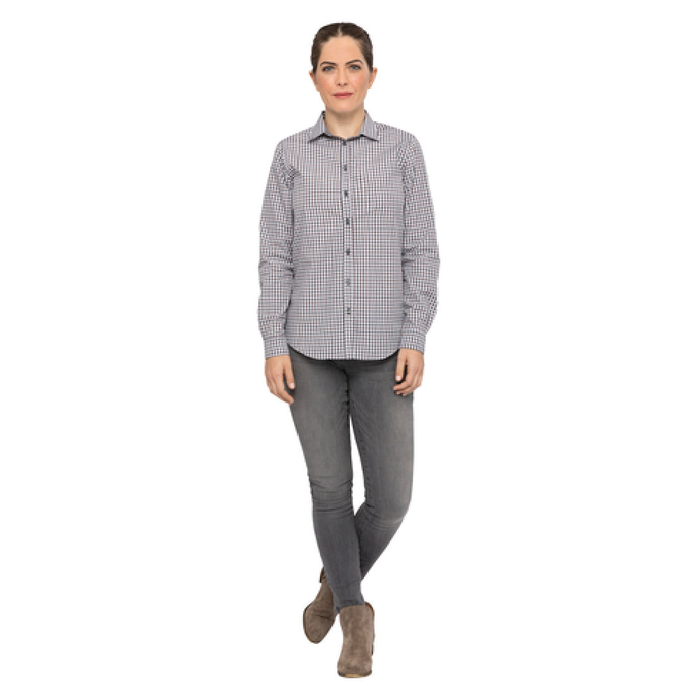 Chef Works SHC05W-CHO-XS Women's Gingham Shirt Long Sleeves Contrast Fabric On Inner Sleeve Band