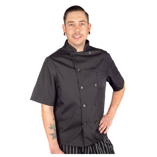 KNG 3905BLKXL Kng Xl Mens Chef Coat Lw Mesh Short Slv Black