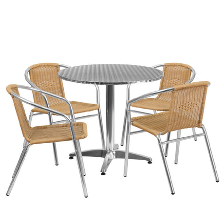 Flash Furniture TLH-ALUM-32RD-020BGECHR4-GG Table & Chair Set Includes (1) 31-1/2" Dia. X 27-1/2"H Table