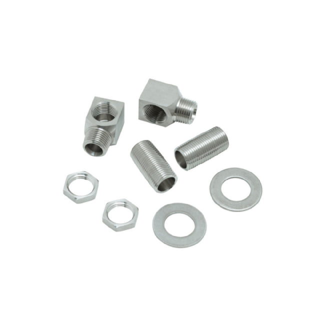 T&S Brass S-0230-K Elbow Kit. Two Short Elbows Nipples Lock Nuts And Washers That Provide 1/2" NPT Male Inlet And Outlet When Assembled