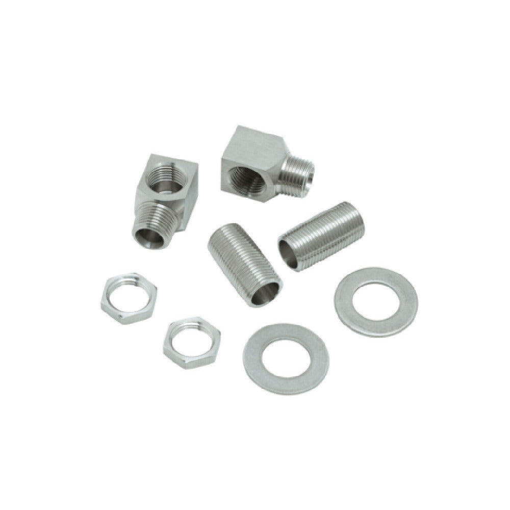 T&S Brass S-0230-K Elbow Kit. Two Short Elbows Nipples Lock Nuts And Washers That Provide 1/2" NPT Male Inlet And Outlet When Assembled