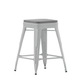 Flash Furniture 4-ET-31320-24-SV-R-PL2G-GG Cierra Stacking Bar Stool Indoor 440 Lb. Weight Capacity