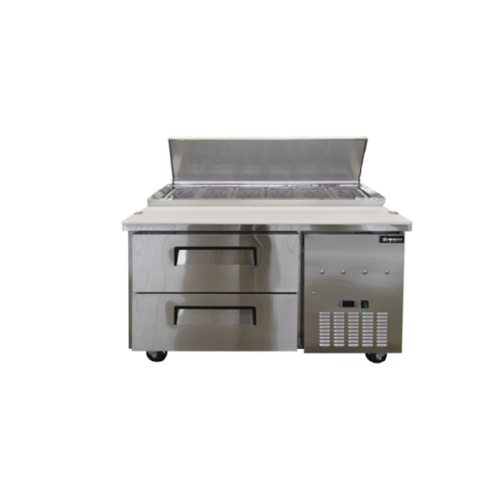 Omcan 48393 (PT-CN-1200-2D) Refrigerated Pizza Prep Table One-section Side Mount Self-contained Refrigeration