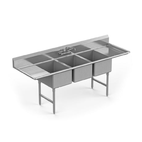 Winholt WS3T18182D24-14DP-14GA - Sink, Three Compartment, With Right & Left Hand 24" Drainboards