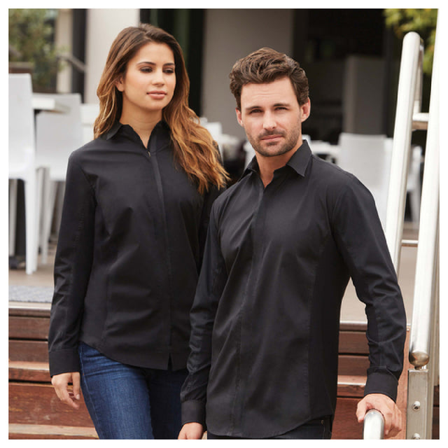 Chef Works SLMFZ006-BLK-M Men's Shirt Long Sleeves 2-button Adjustable Cuffs