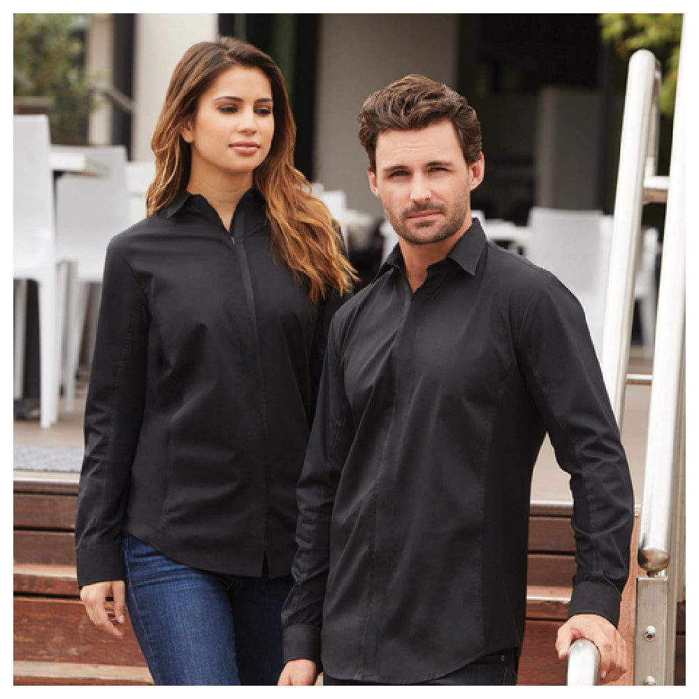 Chef Works SLWFZ003-BLK-M Women's Zip-Front Shirt Long Sleeves 2-button Adjustable Cuffs