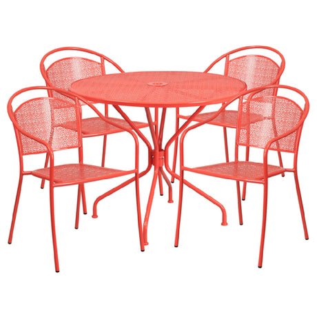 Flash Furniture CO-35RD-03CHR4-RED-GG Patio Table Set Includes (1) Table: 35-1/4" Dia. X 28-3/4"H