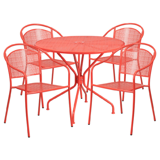 Flash Furniture CO-35RD-03CHR4-RED-GG Patio Table Set Includes (1) Table: 35-1/4" Dia. X 28-3/4"H