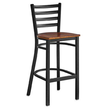 Omcan 47160 (47160) Bar Height Metal Ladder Back Chair With Walnut Wood Seat