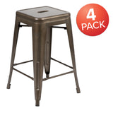 Flash Furniture 4-ET-31320-24-GN-R-GG Cierra Stacking Bar Stool Indoor 440 Lb. Weight Capacity