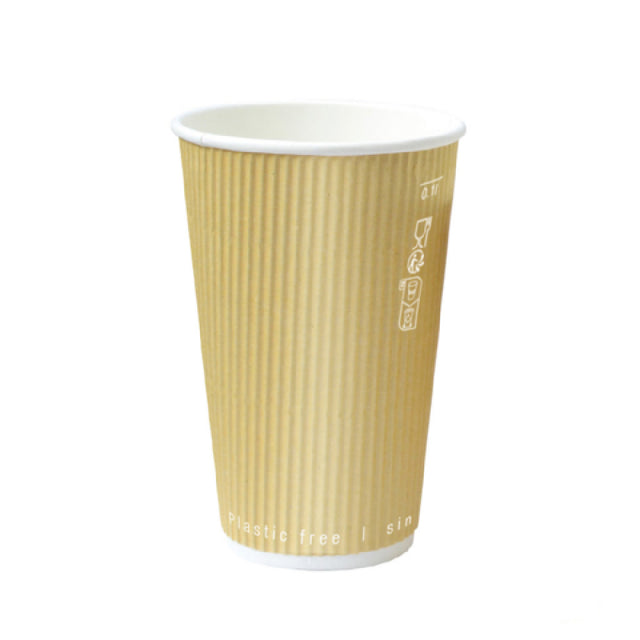 PacknWood 210GCRPLA16K - Kraft Rippled Wall Cup Without Plastic, 16oz, 3.5" D X 5.4" H
