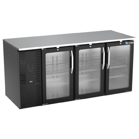 Victory VBB72HC-G-B - Back Bar Refrigerator, Three-section, 72"W X 30-1/8"D X 34"H
