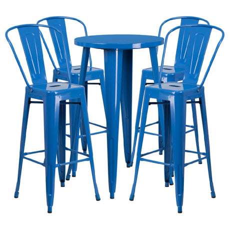 Flash Furniture CH-51080BH-4-30CAFE-BL-GG Table And Bar Stool Set Includes (1) 24" Dia. X 41"H Table