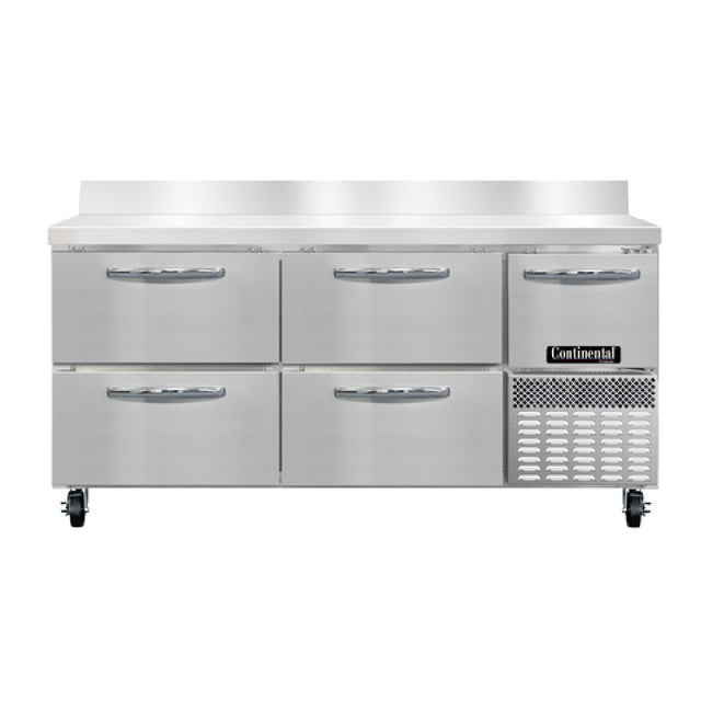 Continental Refrigerator FA68NBS-D Freezer Base Worktop Unit 68"W 300 Series Stainless Steel Work Top With 6"H Backsplash