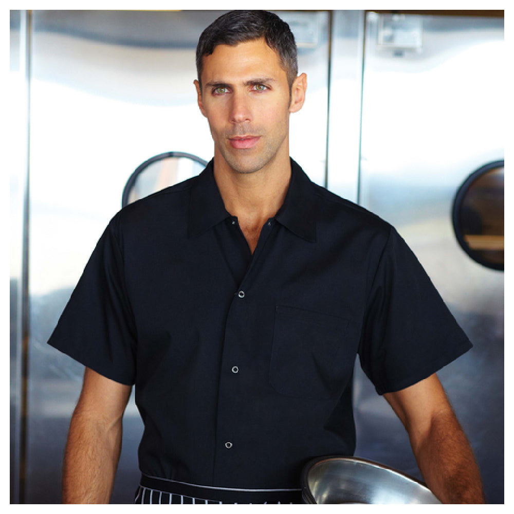 Chef Works KCBL-BLK-M Utility Shirt Short Sleeves Metal Snaps