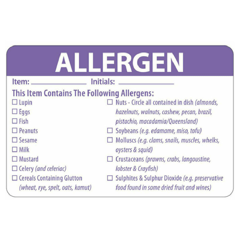 Hubert 79353 - Allergen Food Safety Label, 3" X 2", Rectangular