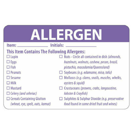 Hubert 79353 - Allergen Food Safety Label, 3" X 2", Rectangular